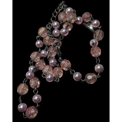 Vintage 90s Claire's Coquette Pink And Silver Beaded Necklace