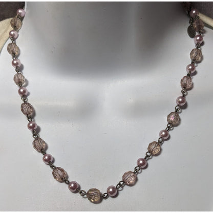 Vintage 90s Claire's Coquette Pink And Silver Beaded Necklace