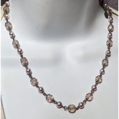 Vintage 90s Claire's Coquette Pink And Silver Beaded Necklace