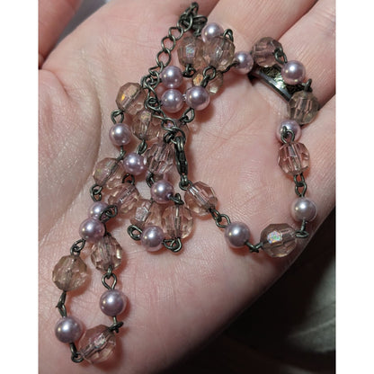 Vintage 90s Claire's Coquette Pink And Silver Beaded Necklace