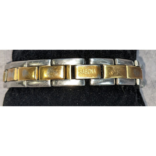 Y2K Vintage Sabona Two Tone Stainless Steel Link Bracelet Silver Gold