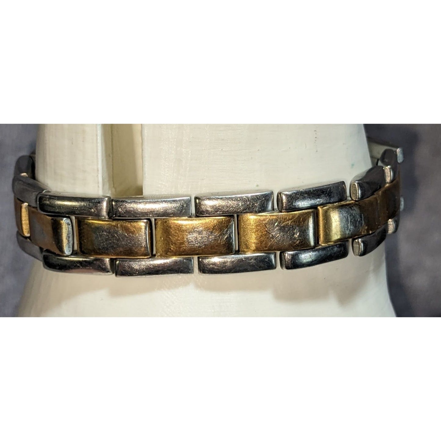 Y2K Vintage Sabona Two Tone Stainless Steel Link Bracelet Silver Gold