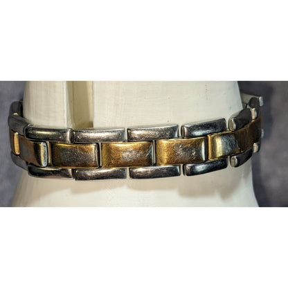 Y2K Vintage Sabona Two Tone Stainless Steel Link Bracelet Silver Gold