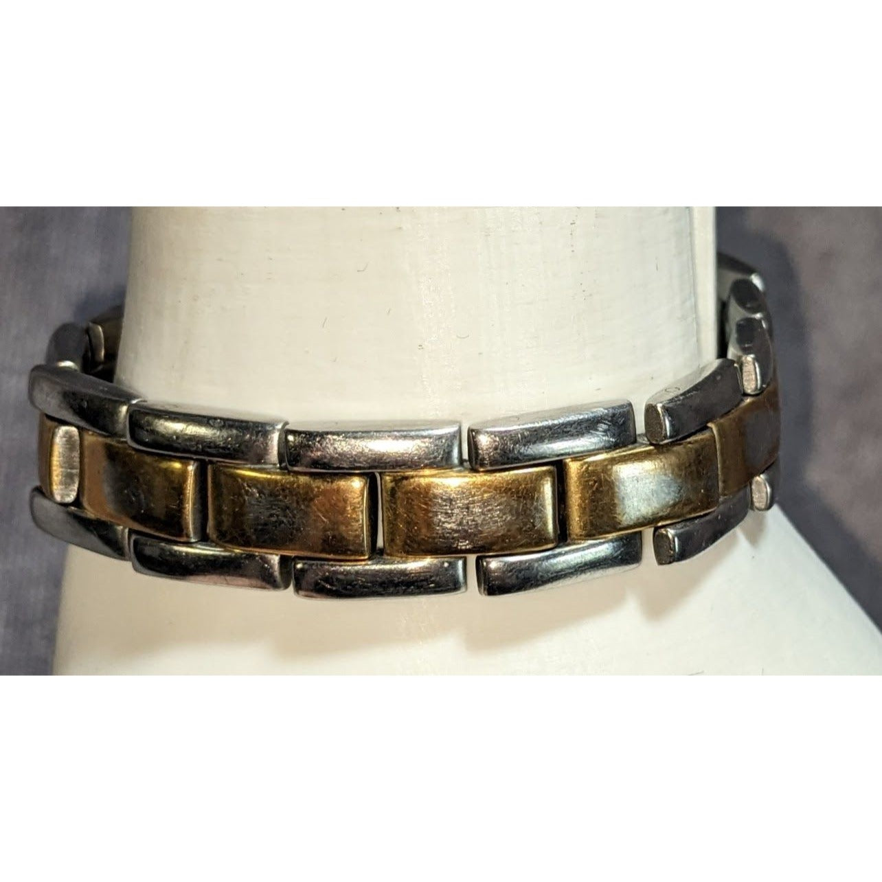 Y2K Vintage Sabona Two Tone Stainless Steel Link Bracelet Silver Gold