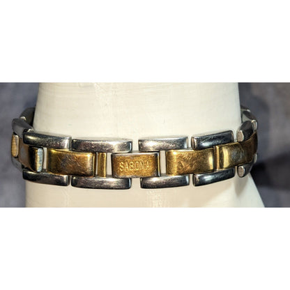 Y2K Vintage Sabona Two Tone Stainless Steel Link Bracelet Silver Gold