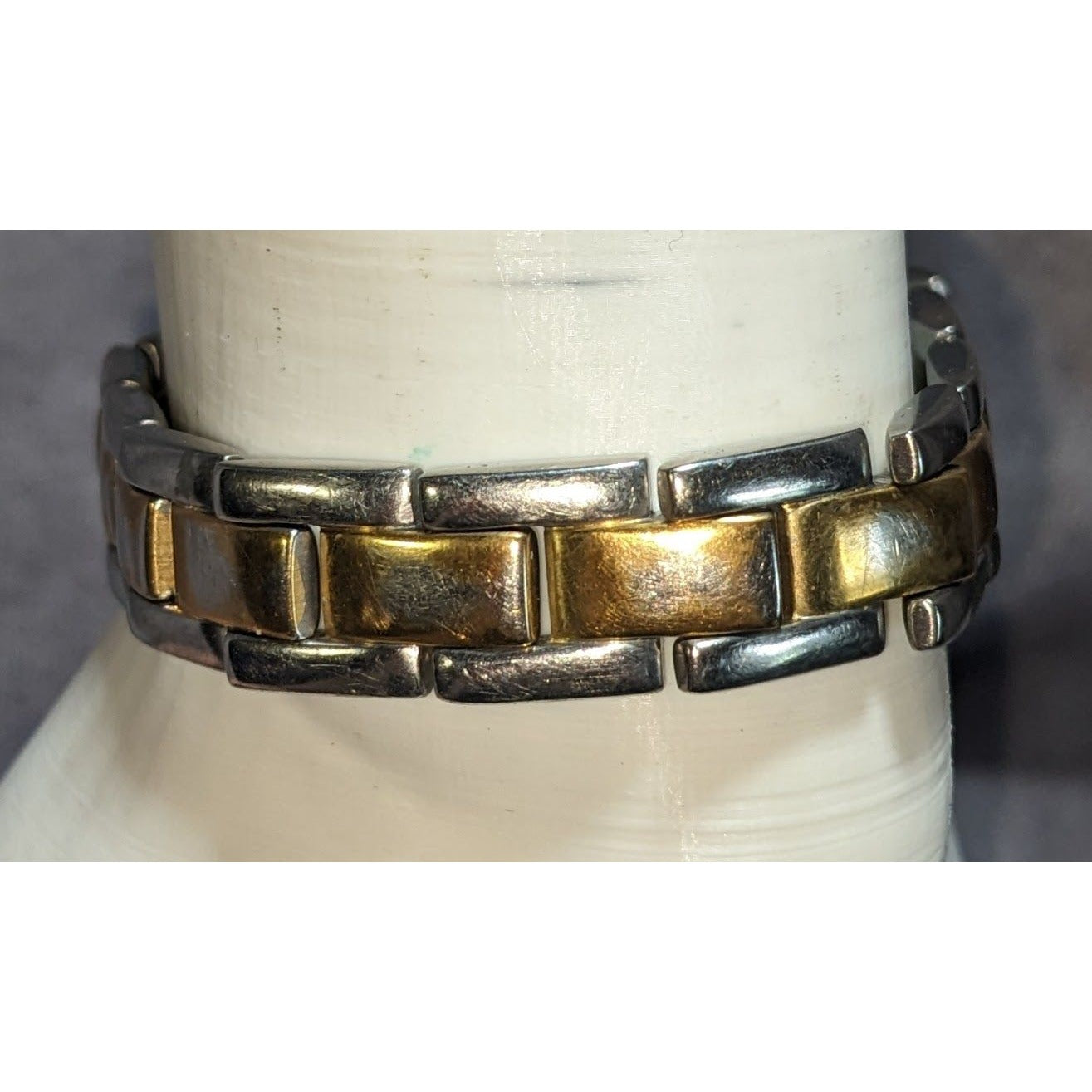 Y2K Vintage Sabona Two Tone Stainless Steel Link Bracelet Silver Gold