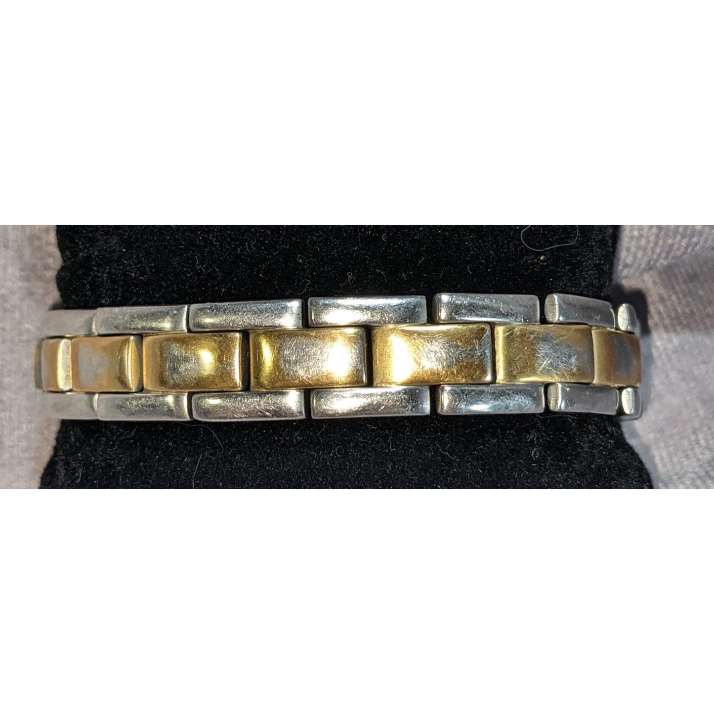 Y2K Vintage Sabona Two Tone Stainless Steel Link Bracelet Silver Gold