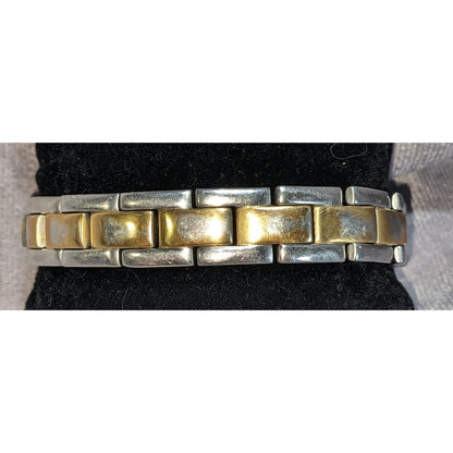Y2K Vintage Sabona Two Tone Stainless Steel Link Bracelet Silver Gold