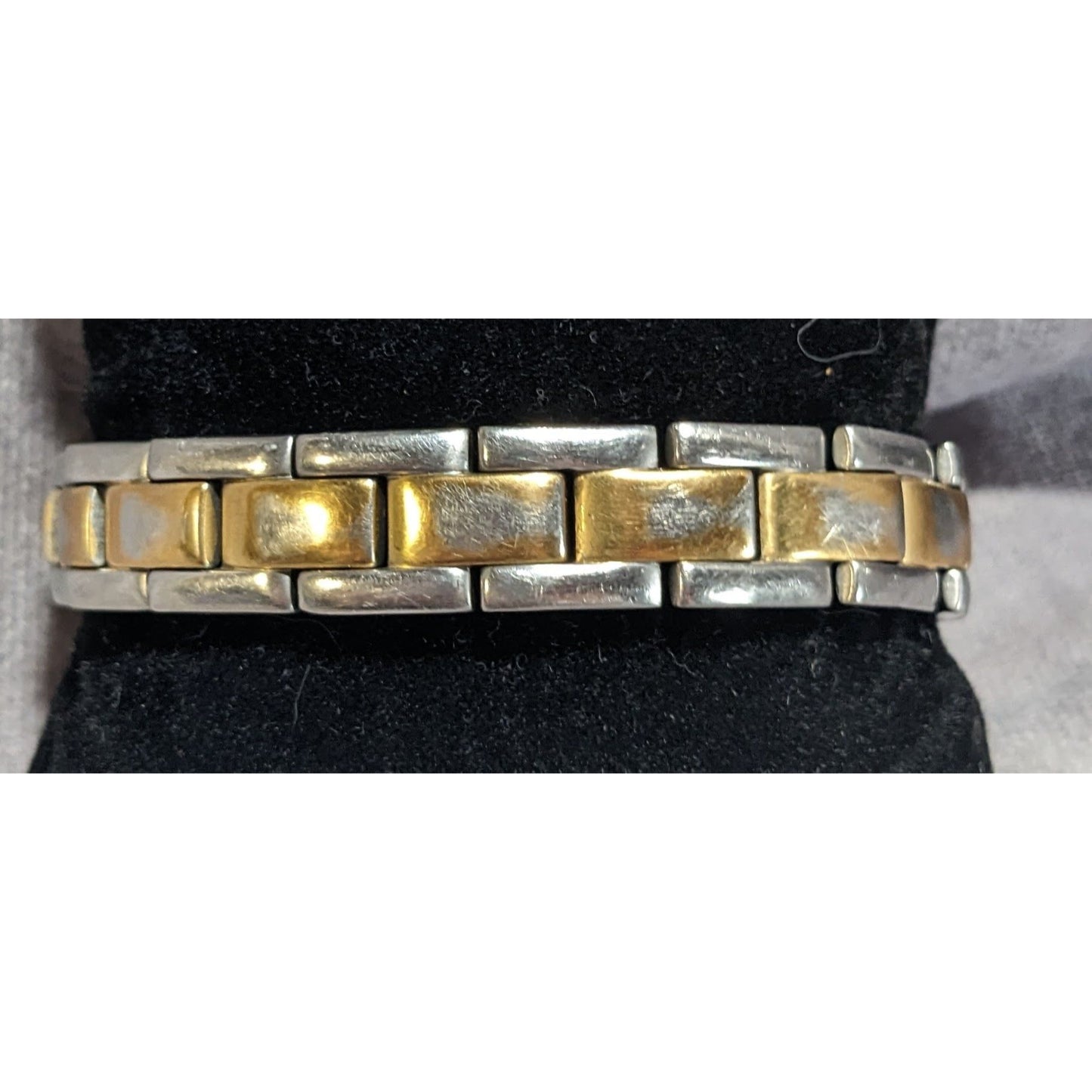 Y2K Vintage Sabona Two Tone Stainless Steel Link Bracelet Silver Gold