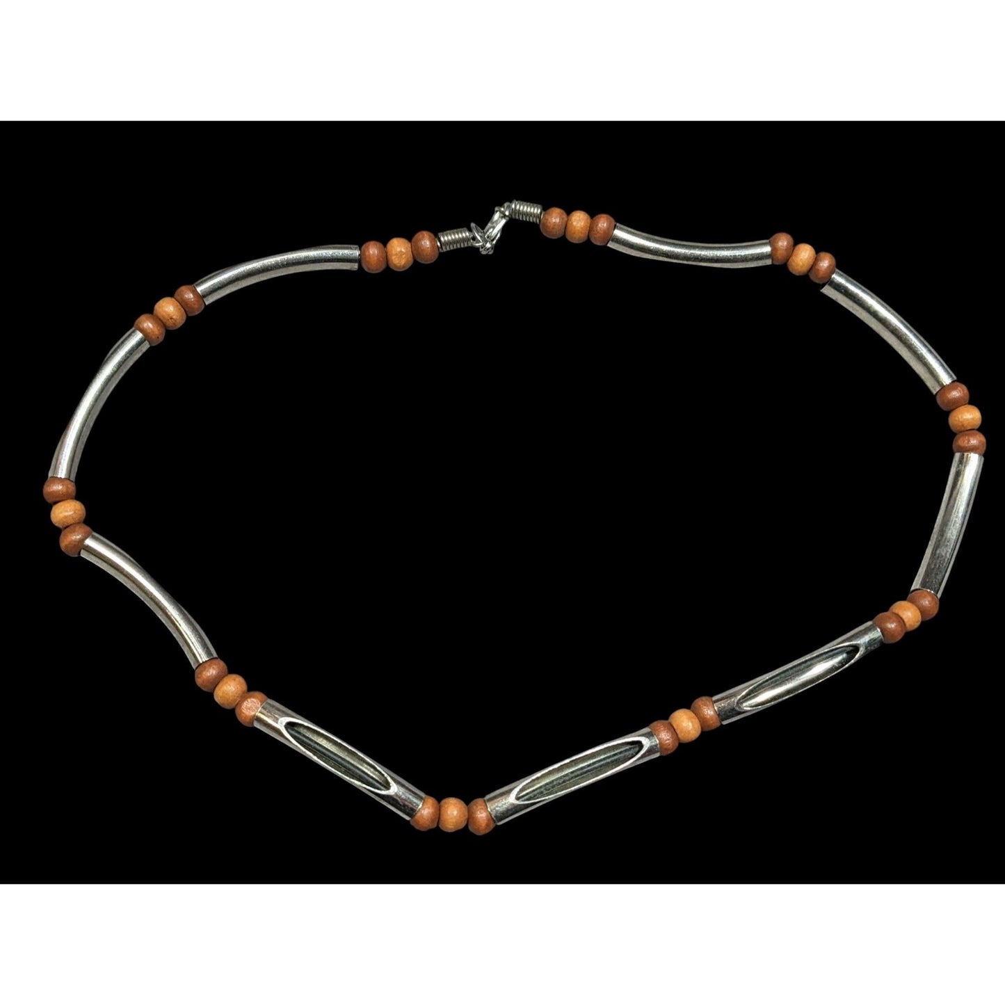 Vintage 90s Brown And Silver Tone Open Tube Beaded Necklace