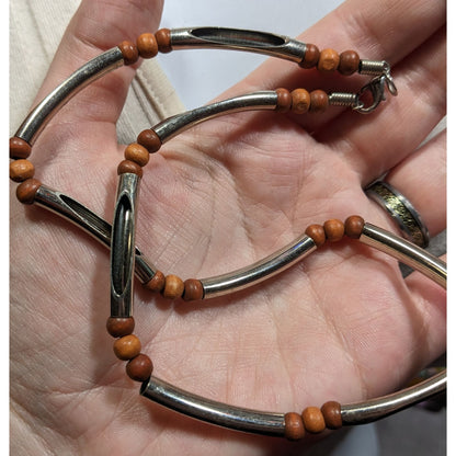 Vintage 90s Brown And Silver Tone Open Tube Beaded Necklace