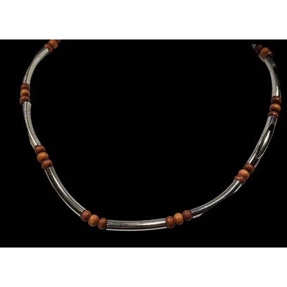 Vintage 90s Brown And Silver Tone Open Tube Beaded Necklace