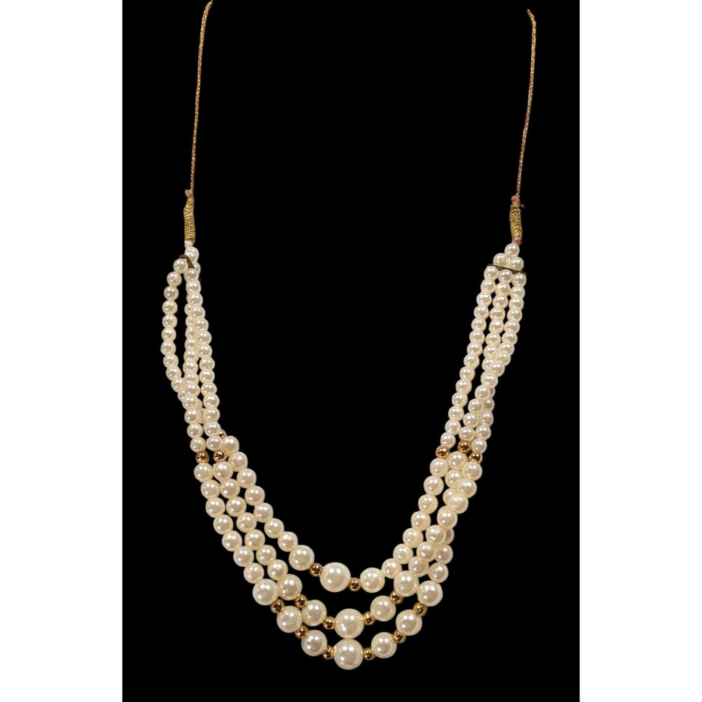 Indian Layered Faux Pearl Necklace With Gold Tone Accents