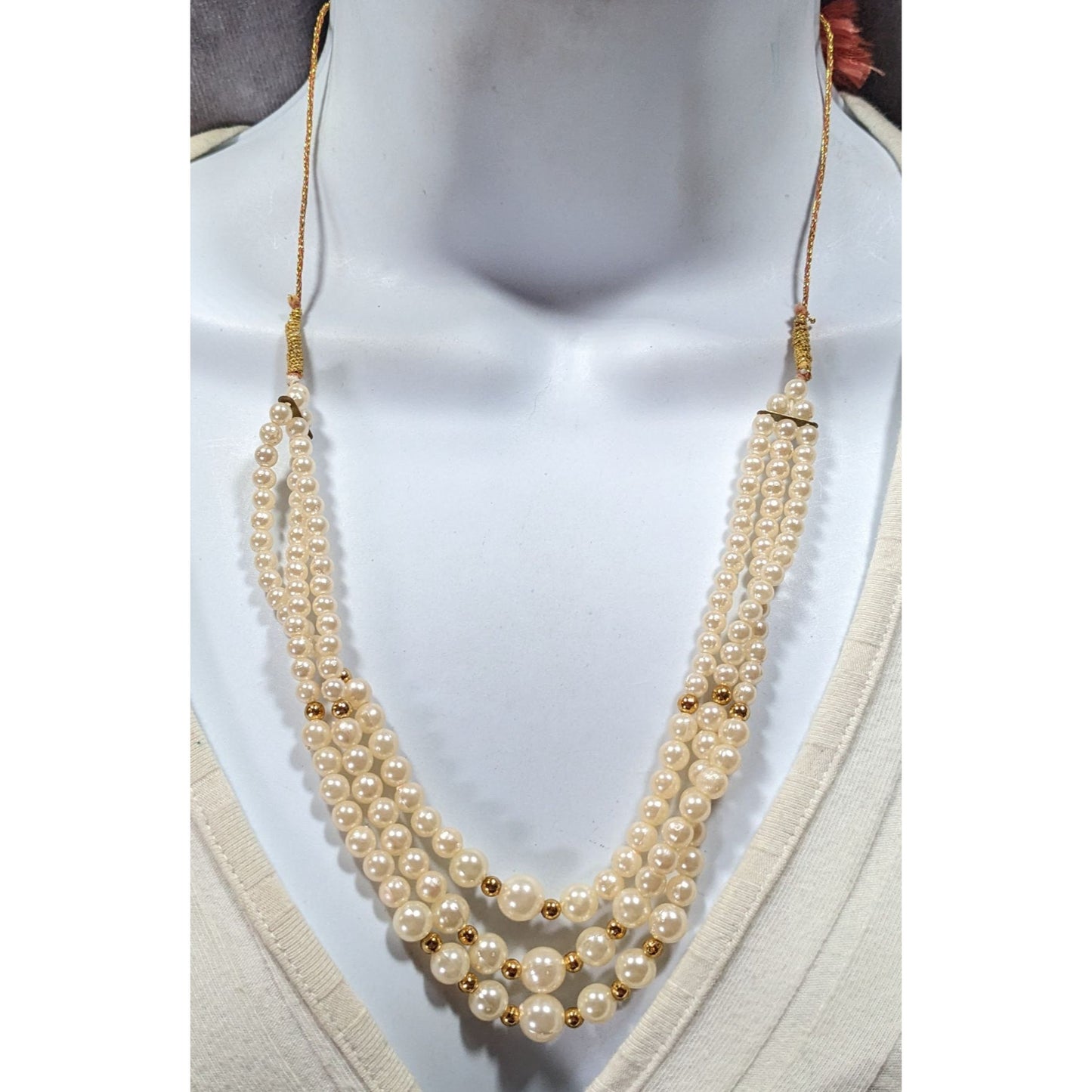 Indian Layered Faux Pearl Necklace With Gold Tone Accents