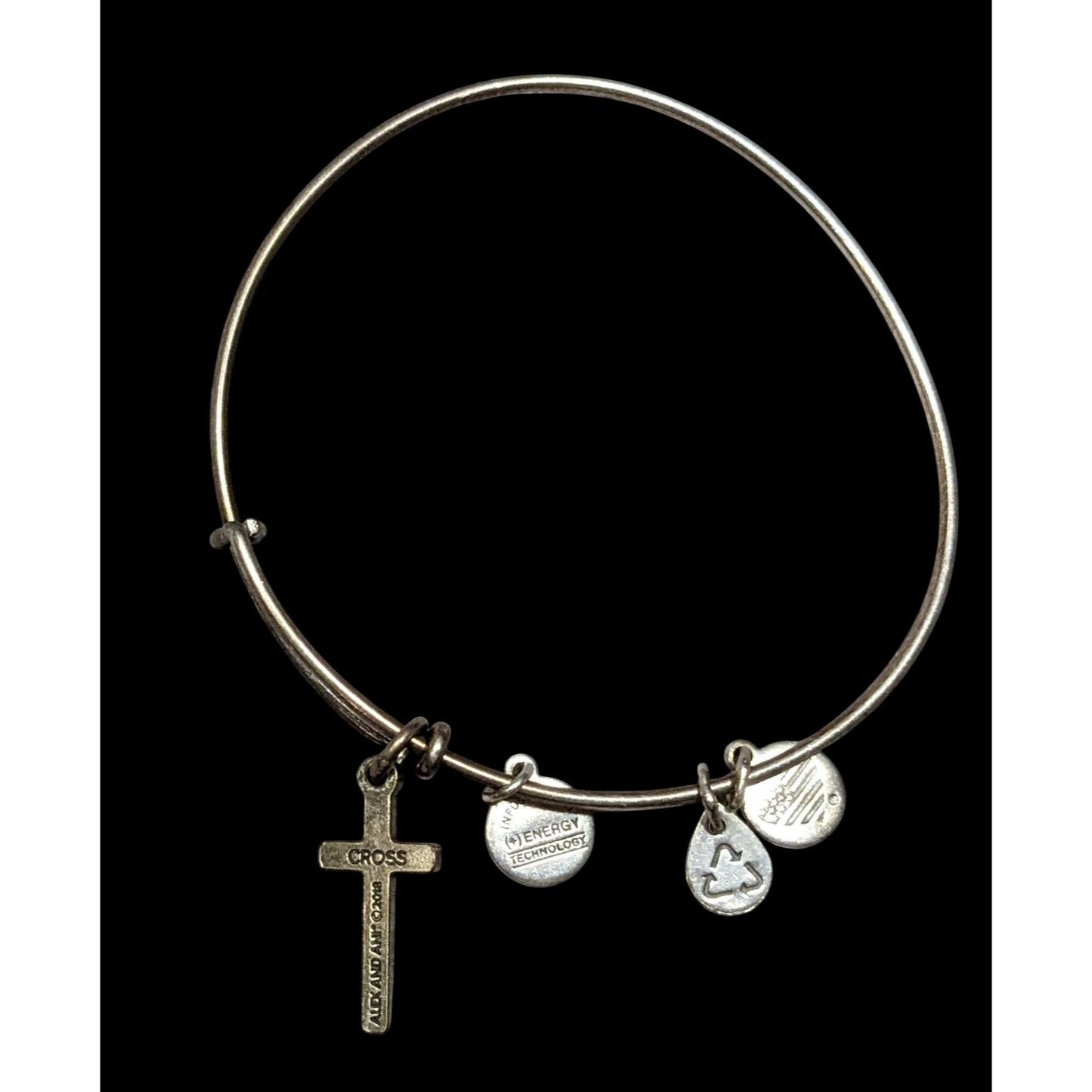 Alex & Ani Religious Silver Tone Bangle Bracelet With Cross & Inspirational Charms