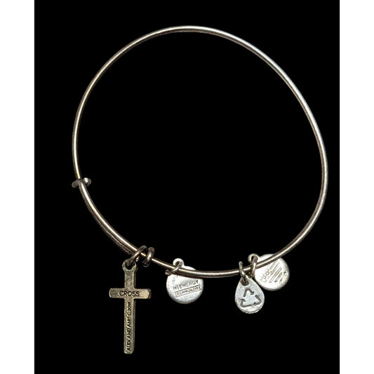 Alex & Ani Religious Silver Tone Bangle Bracelet With Cross & Inspirational Charms