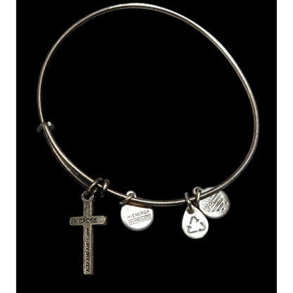 Alex & Ani Religious Silver Tone Bangle Bracelet With Cross & Inspirational Charms