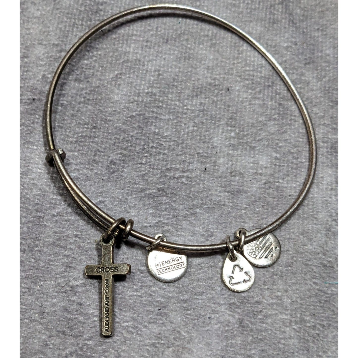 Alex & Ani Religious Silver Tone Bangle Bracelet With Cross & Inspirational Charms