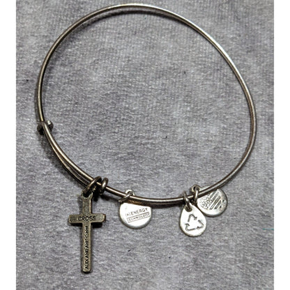Alex & Ani Religious Silver Tone Bangle Bracelet With Cross & Inspirational Charms