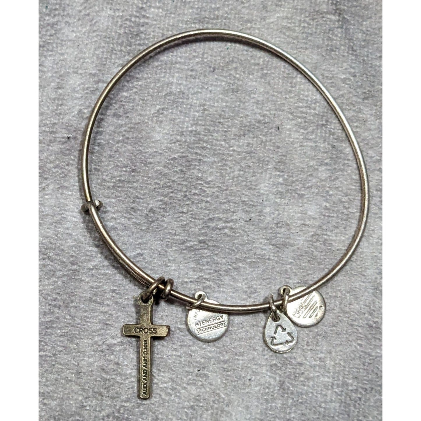 Alex & Ani Religious Silver Tone Bangle Bracelet With Cross & Inspirational Charms