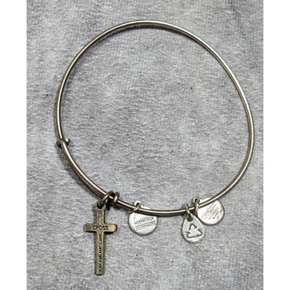 Alex & Ani Religious Silver Tone Bangle Bracelet With Cross & Inspirational Charms