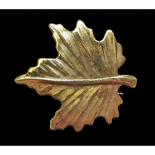 Vintage Maple Leaf Brooch Textured Gold Tone