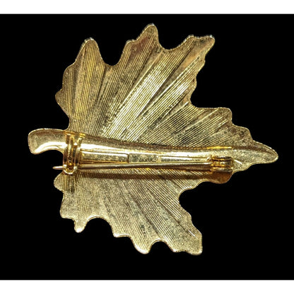 Vintage Maple Leaf Brooch Textured Gold Tone