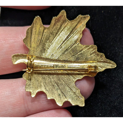 Vintage Maple Leaf Brooch Textured Gold Tone
