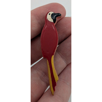 Vintage Wooden Parrot Red And Yellow Brooch
