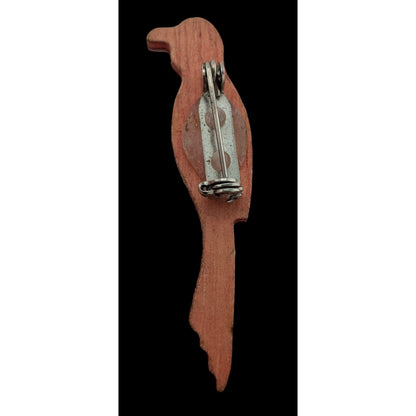 Vintage Wooden Parrot Red And Yellow Brooch