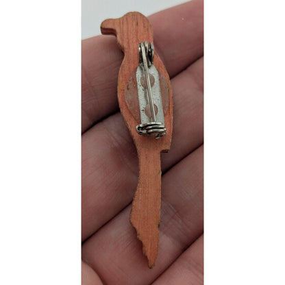 Vintage Wooden Parrot Red And Yellow Brooch