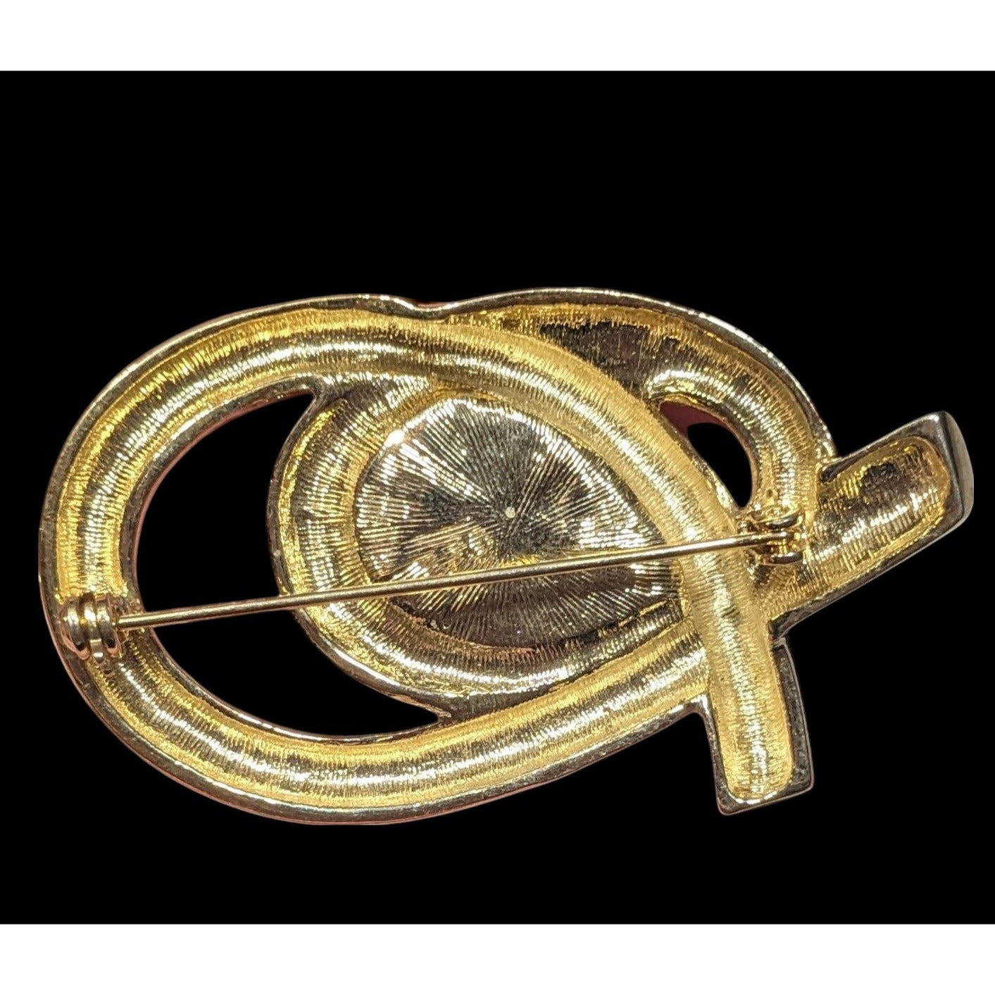 Vintage Abstract Gold Tone Brooch With Faux Pearl Accent