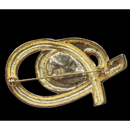 Vintage Abstract Gold Tone Brooch With Faux Pearl Accent