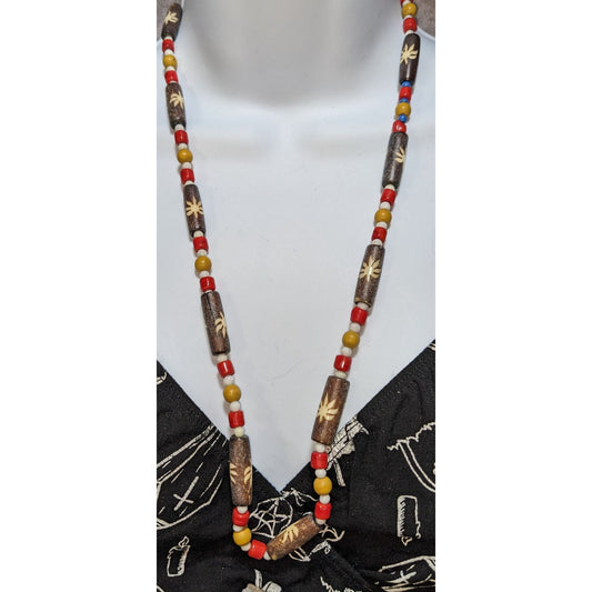 Vintage 90s Hand-Carved Wooden Beaded Necklace