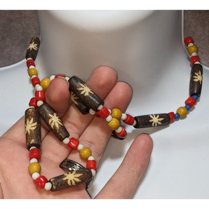 Vintage 90s Hand-Carved Wooden Beaded Necklace