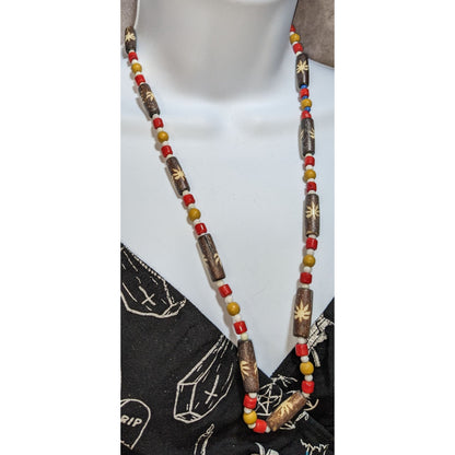 Vintage 90s Hand-Carved Wooden Beaded Necklace