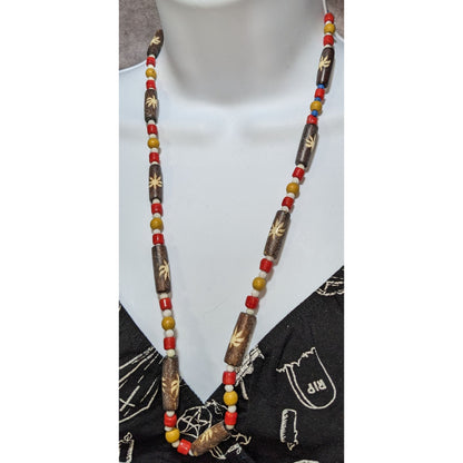 Vintage 90s Hand-Carved Wooden Beaded Necklace