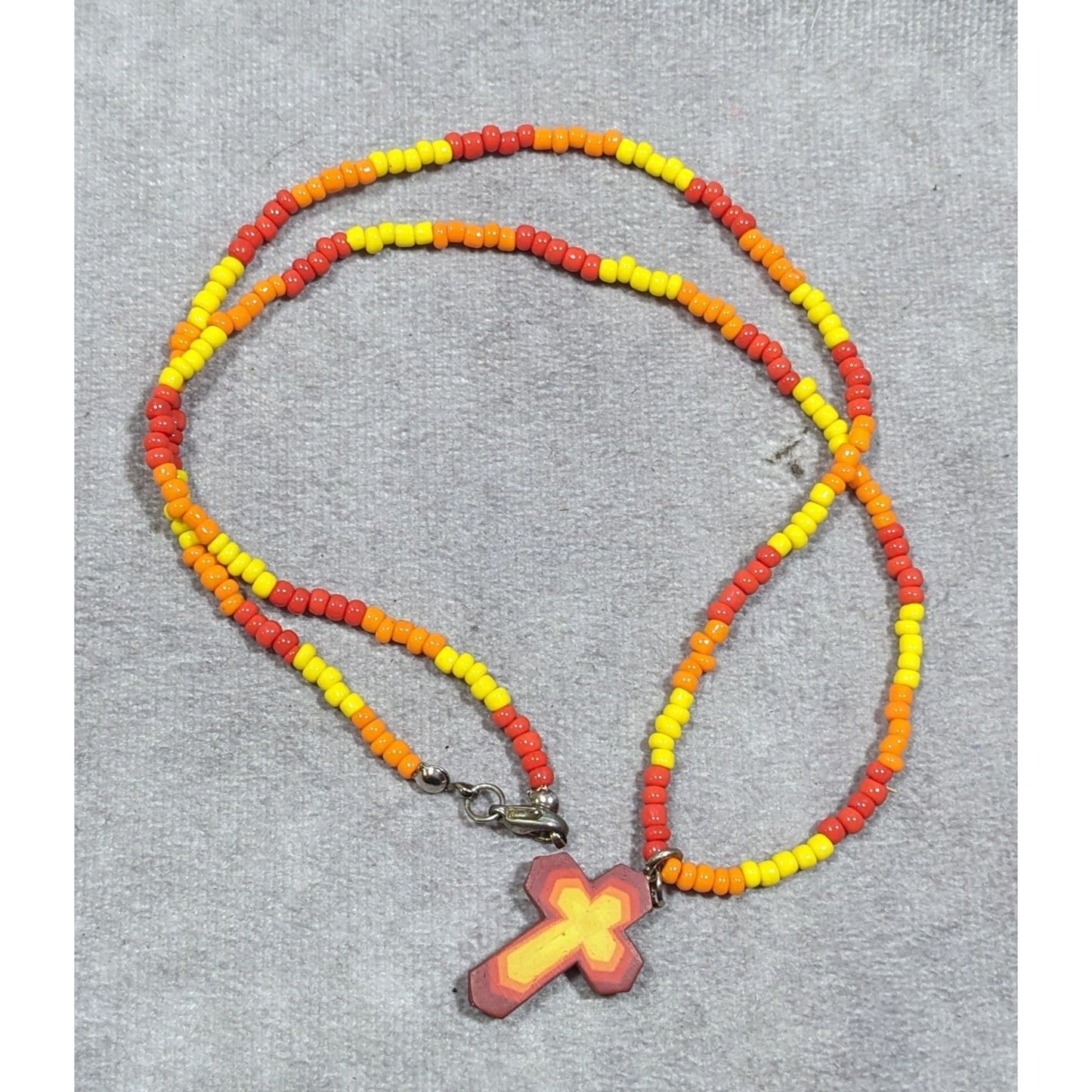 Handmade Fire Themed Beaded Cross Necklace