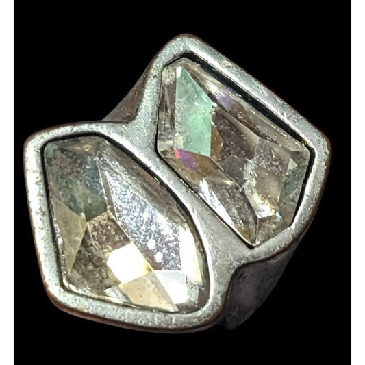 Vintage Chunky Brutalist Glam Silver tone Gemmed Fashion Ring Size 7