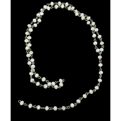 Elegant White Glass Beaded Lariat Necklace On Gold Tone Chain