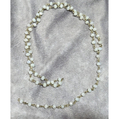 Elegant White Glass Beaded Lariat Necklace On Gold Tone Chain