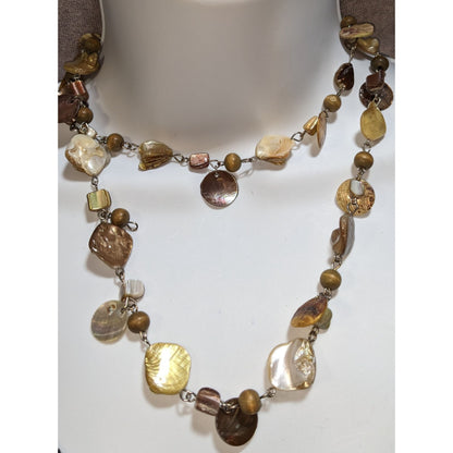 NY Collection Shell Pearl Beaded Necklace Long Boho Coastal Earthy Statement Jewelry