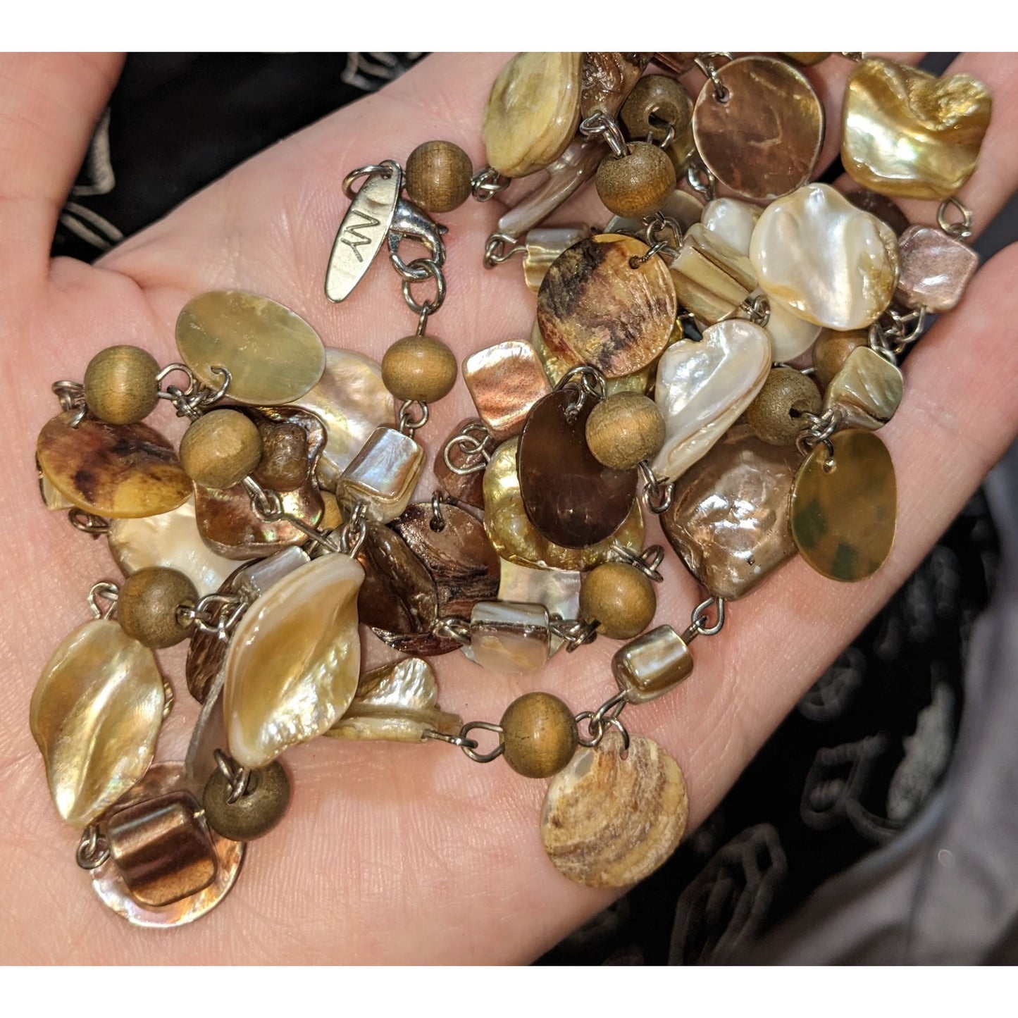 NY Collection Shell Pearl Beaded Necklace Long Boho Coastal Earthy Statement Jewelry