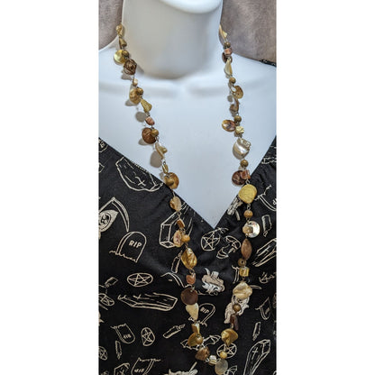 NY Collection Shell Pearl Beaded Necklace Long Boho Coastal Earthy Statement Jewelry
