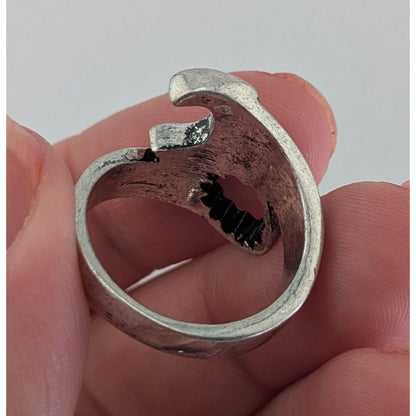 Industrial Biker Mechanic Wrench Ring Silver Tone Fixed Size Statement
