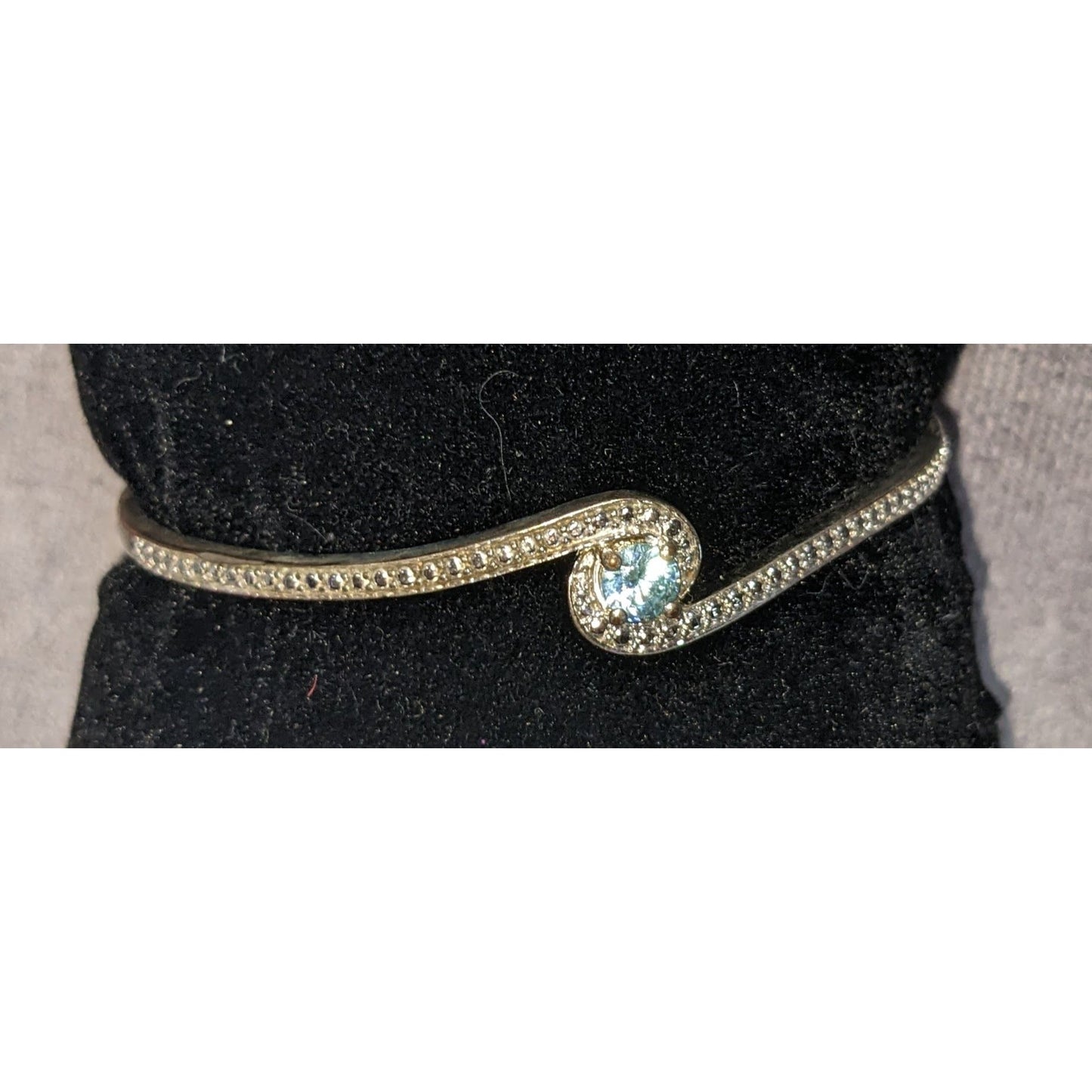 Y2K Coquette Elegant Silver Tone Blue Crystal CZ Wave Bracelet Stamped BR