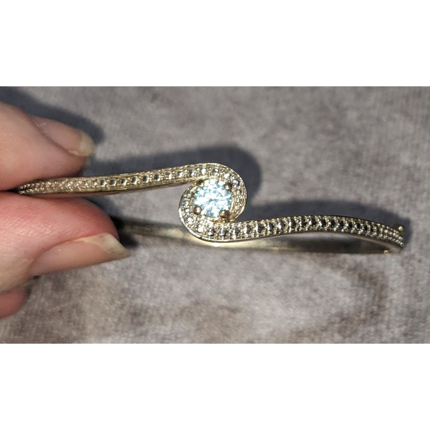 Y2K Coquette Elegant Silver Tone Blue Crystal CZ Wave Bracelet Stamped BR