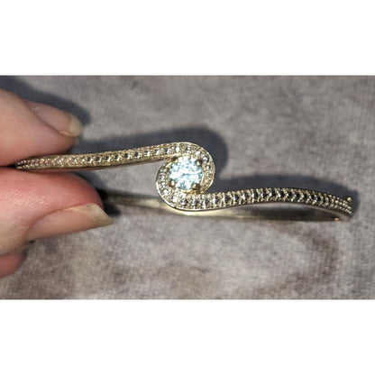 Y2K Coquette Elegant Silver Tone Blue Crystal CZ Wave Bracelet Stamped BR