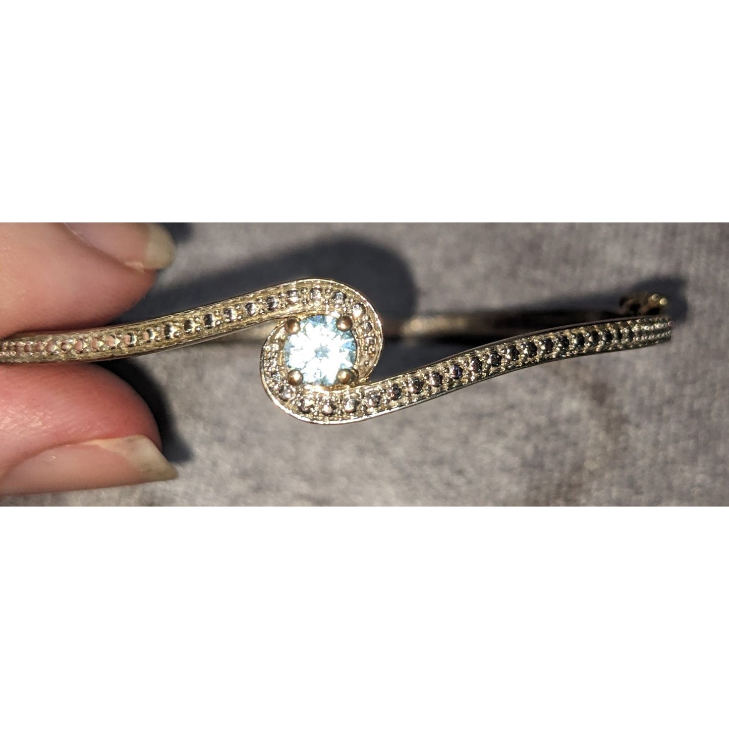 Y2K Coquette Elegant Silver Tone Blue Crystal CZ Wave Bracelet Stamped BR