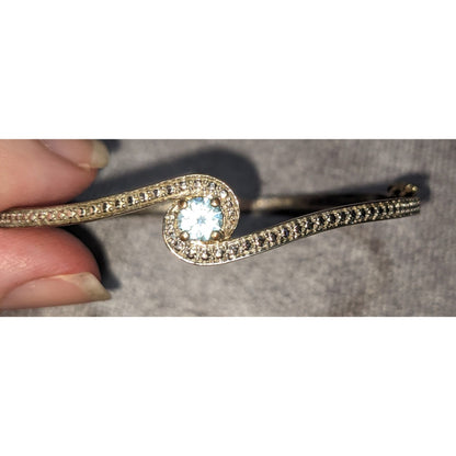 Y2K Coquette Elegant Silver Tone Blue Crystal CZ Wave Bracelet Stamped BR
